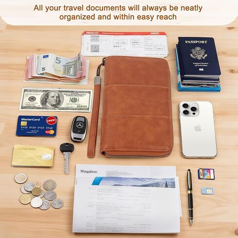 Family Passport Holder Wallet with Zipper, RFID Blocking Travel Document Organizer, PU Leather Passport Wallet for Women Men, Passport Cover Travel Wallet for Boarding Pass, ID, Money, Tickets in Saudi Arabia