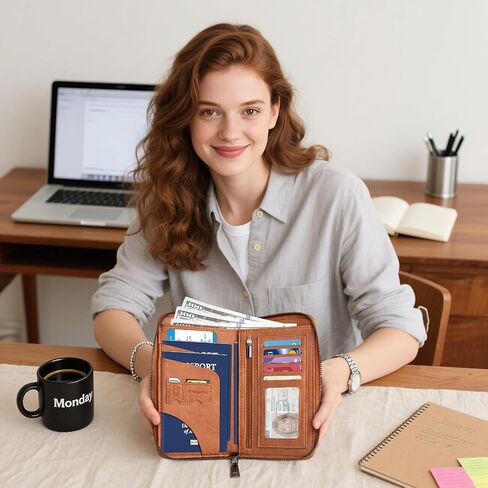 Family Passport Holder Wallet with Zipper, RFID Blocking Travel Document Organizer, PU Leather Passport Wallet for Women Men, Passport Cover Travel Wallet for Boarding Pass, ID, Money, Tickets in Saudi Arabia