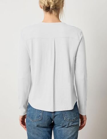 Sunborui Women's Long Sleeve Round Neck Blouses Button Down Placket Shirts Tops with Pockets in Kuwait