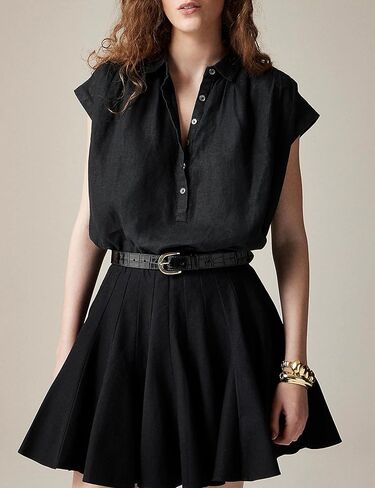 قمصان Zontroldy النسائية بأزرار سفلية كاجوال من القطن والكتان ورقبة على شكل حرف V قميص كاجوال بأكمام قصيرة وبلوزات علوية in Kuwait