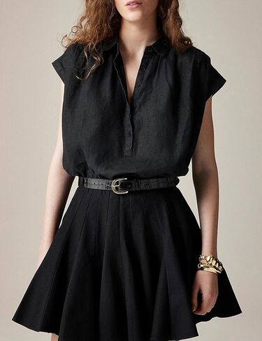 قمصان Zontroldy النسائية بأزرار سفلية كاجوال من القطن والكتان ورقبة على شكل حرف V قميص كاجوال بأكمام قصيرة وبلوزات علوية in Kuwait