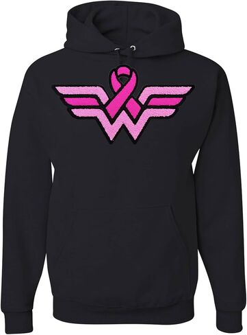 wild custom apparel Pink Breast Cancer Awareness Fuzzy Chenille Fluffy Patch Fabric Front & Back Hoodies in Saudi Arabia