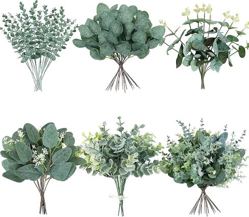 20pcs Faux Eucalyptus Stems Flowers Short Artificial Eucalyptus Greenery Stem Fake Eucuplutis Leaves Branches Decoration for Floral Arrangement Wedding Home Office Centerpieces Vase Décor in Saudi Arabia