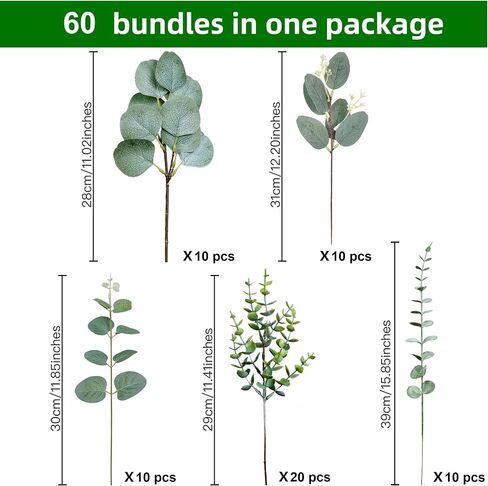 20pcs Faux Eucalyptus Stems Flowers Short Artificial Eucalyptus Greenery Stem Fake Eucuplutis Leaves Branches Decoration for Floral Arrangement Wedding Home Office Centerpieces Vase Décor in Saudi Arabia