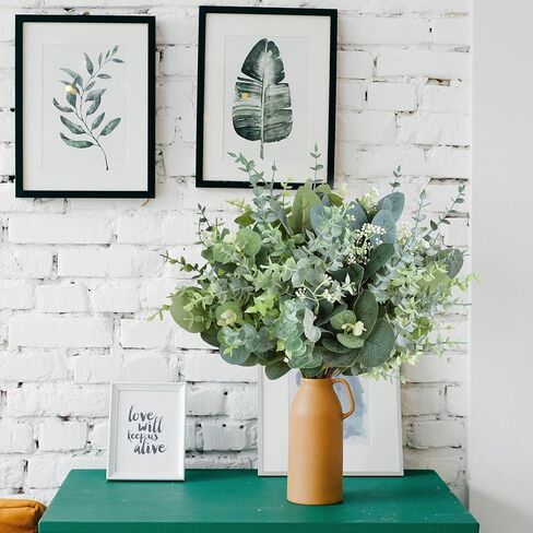 20pcs Faux Eucalyptus Stems Flowers Short Artificial Eucalyptus Greenery Stem Fake Eucuplutis Leaves Branches Decoration for Floral Arrangement Wedding Home Office Centerpieces Vase Décor in Saudi Arabia