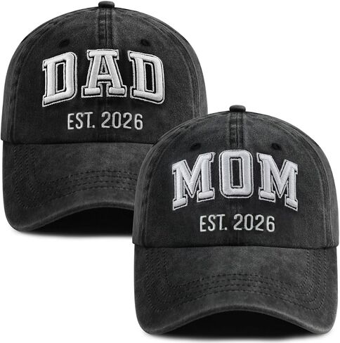 SHANVANKE 2PCS Dad and Mom EST 2025 Hats for Men Women, Funny Adjustable Cotton 3D Embroidered New Parents Gifts Baseball Cap in Kuwait