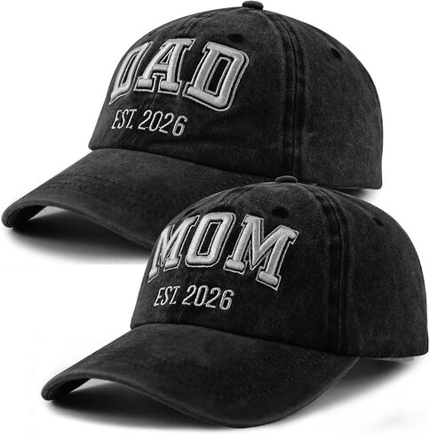 SHANVANKE 2PCS Dad and Mom EST 2025 Hats for Men Women, Funny Adjustable Cotton 3D Embroidered New Parents Gifts Baseball Cap in Kuwait