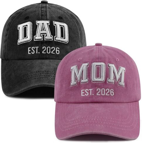 SHANVANKE 2PCS Dad and Mom EST 2025 Hats for Men Women, Funny Adjustable Cotton 3D Embroidered New Parents Gifts Baseball Cap in Kuwait