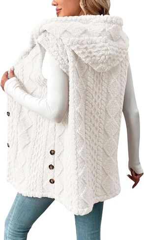 Fuzzy Fleece Vest for Women Sleeveless Hooded Jackets Button Down Long Sherpa Vest Fluffy Soft Comfy Warm Outerwear in Saudi Arabia
