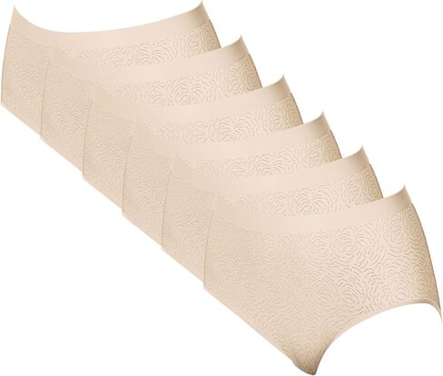 Bali Women's Set of 6 Comfort Revolution Microfiber Seamless Brief 10/11, Light Beige Damask in Saudi Arabia