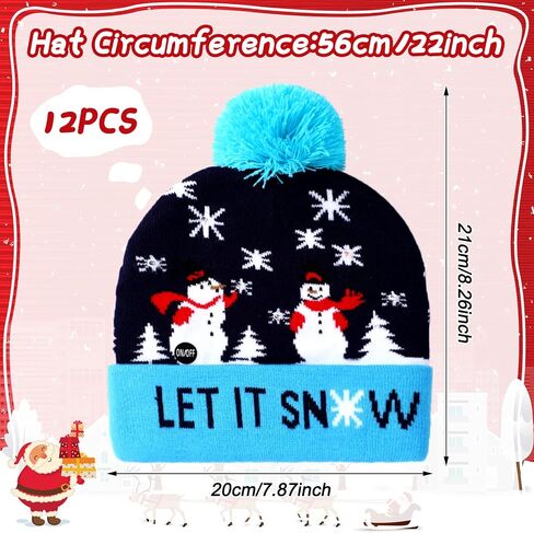 Geyoga 12 Pcs LED Christmas Sweater Hat Light up Xmas Beanie Knitted Cap Unisex Winter Hat, Lovely Style in Saudi Arabia