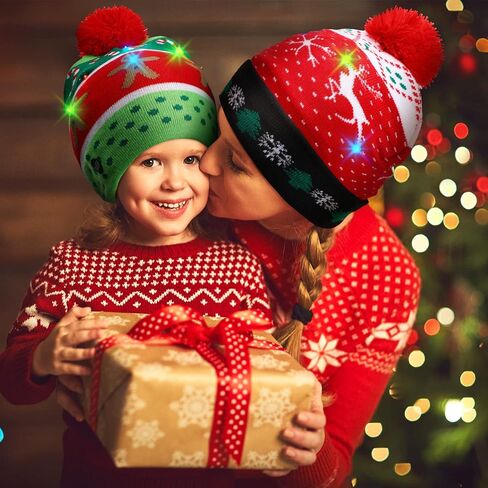 Geyoga 12 Pcs LED Christmas Sweater Hat Light up Xmas Beanie Knitted Cap Unisex Winter Hat, Lovely Style in Saudi Arabia