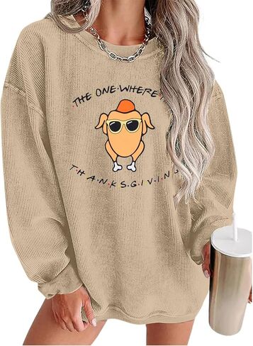 DUTUT Thanksgiving Sweatshirt Women Oversized Shirts: Turkey Graphic Sweatshirt Thanksgiving Party Pullover with Pockets in Kuwait