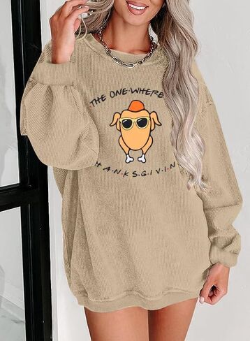 DUTUT Thanksgiving Sweatshirt Women Oversized Shirts: Turkey Graphic Sweatshirt Thanksgiving Party Pullover with Pockets in Kuwait