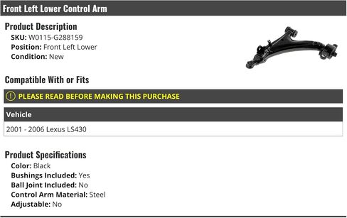 Front Left Driver Side Lower Control Arm - Compatible with 2001-2006 LS430 in Saudi Arabia