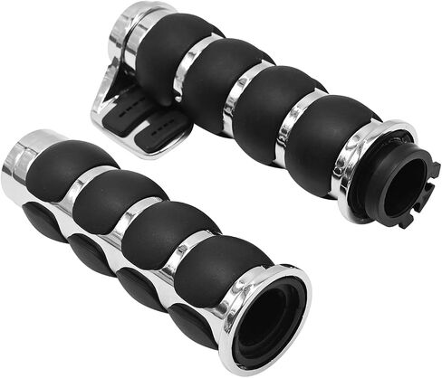 Pair of Motorcycle Hand Grips, 1" Universal Non-Slip Handlebar Grips with Throttle Assist Chrome Black Aluminum Rubber, Replacement for Most Motorcycles in Saudi Arabia