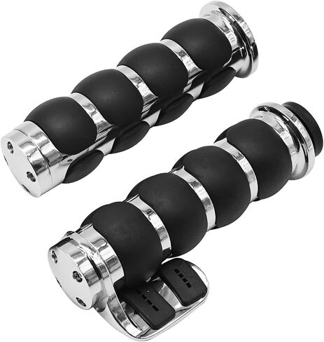 Pair of Motorcycle Hand Grips, 1" Universal Non-Slip Handlebar Grips with Throttle Assist Chrome Black Aluminum Rubber, Replacement for Most Motorcycles in Saudi Arabia
