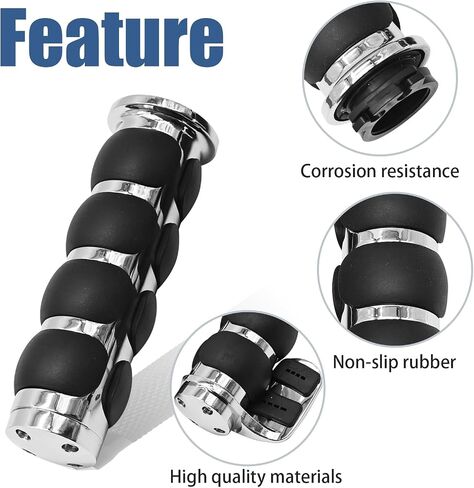 Pair of Motorcycle Hand Grips, 1" Universal Non-Slip Handlebar Grips with Throttle Assist Chrome Black Aluminum Rubber, Replacement for Most Motorcycles in Saudi Arabia