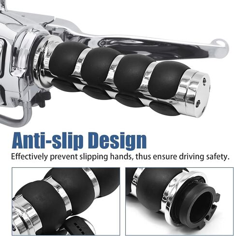 Pair of Motorcycle Hand Grips, 1" Universal Non-Slip Handlebar Grips with Throttle Assist Chrome Black Aluminum Rubber, Replacement for Most Motorcycles in Saudi Arabia