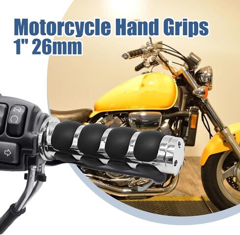 Pair of Motorcycle Hand Grips, 1" Universal Non-Slip Handlebar Grips with Throttle Assist Chrome Black Aluminum Rubber, Replacement for Most Motorcycles in Saudi Arabia