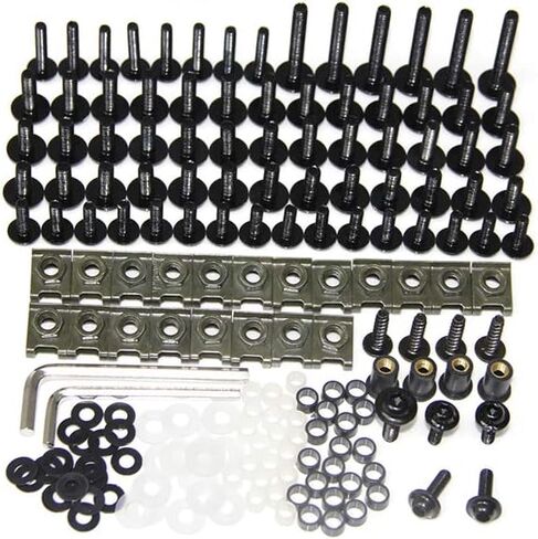 WYNMOTO US Stock مناسب لـ Yamaha R1 YZF1000 R1 2002 2003 2004 2005 2006 مجموعة كاملة من أدوات تثبيت الألومنيوم للدراجات النارية ومسامير الجسم ومشابك الأجهزة (أسود) in Kuwait