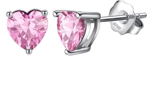 925 Sterling Silver Birthstone Heart Stud Earrings for Women, Gemstone Earring with 12 Colours Anniversary Birthday Jewellery Gift in Saudi Arabia