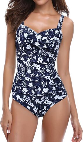 SHEKINI Women's Ruched Tummy Control Swimsuits Vintage Push Up One Piece Bathing Suit Padded Swimwear in Kuwait