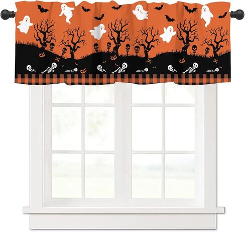 Gelasgo Christmas Valance Curtain for Kitchen Windows, 54x18 Inch Xmas Tree Holiday Design, Rod Pocket Window Treatment for Xmas Decor, Living Room, Cafe in Saudi Arabia