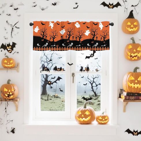 Gelasgo Christmas Valance Curtain for Kitchen Windows, 54x18 Inch Xmas Tree Holiday Design, Rod Pocket Window Treatment for Xmas Decor, Living Room, Cafe in Saudi Arabia
