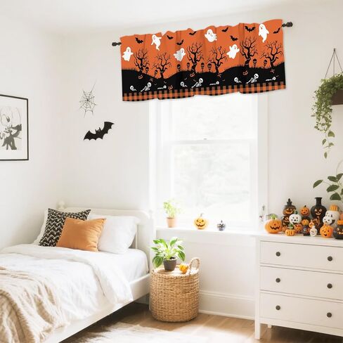 Gelasgo Christmas Valance Curtain for Kitchen Windows, 54x18 Inch Xmas Tree Holiday Design, Rod Pocket Window Treatment for Xmas Decor, Living Room, Cafe in Saudi Arabia