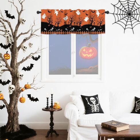 Gelasgo Christmas Valance Curtain for Kitchen Windows, 54x18 Inch Xmas Tree Holiday Design, Rod Pocket Window Treatment for Xmas Decor, Living Room, Cafe in Saudi Arabia