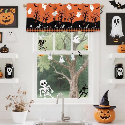 Gelasgo Christmas Valance Curtain for Kitchen Windows, 54x18 Inch Xmas Tree Holiday Design, Rod Pocket Window Treatment for Xmas Decor, Living Room, Cafe in Saudi Arabia