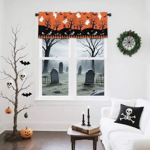 Gelasgo Christmas Valance Curtain for Kitchen Windows, 54x18 Inch Xmas Tree Holiday Design, Rod Pocket Window Treatment for Xmas Decor, Living Room, Cafe in Saudi Arabia