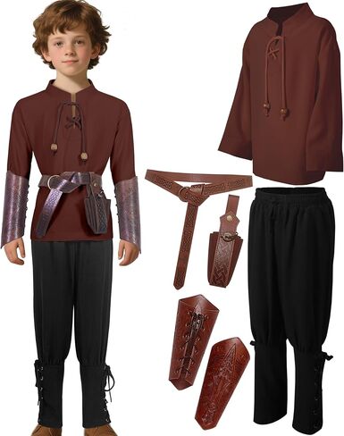 Kids Medieval Costume Boys Renaissance Viking Tunic Pants Accessories Outfit for Halloween Cosplay 4-12Y in Saudi Arabia