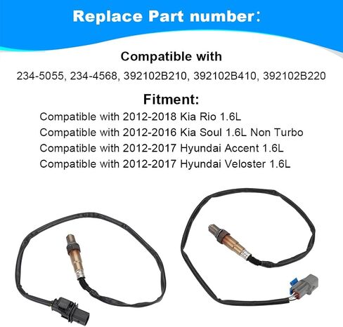JDMON 2 قطعة استبدال مستشعر الأكسجين O2 لـ 2012-2018 كيا ريو، سول، هيونداي أكسنت، فيلوستر 1.6L متوافق مع 234-5055، 234-4568، 392102B210، 392102B410 in Saudi Arabia