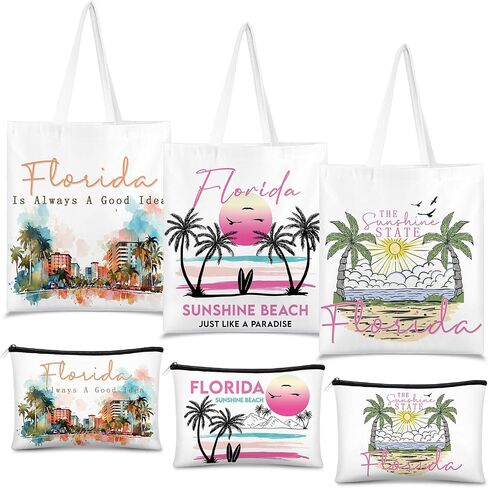 Reginary 6 Pcs City Souvenirs Gifts New York Italy Chicago Seattle Los Angeles Souvenir Canvas Tote Bag Cosmetic Bag Women in Saudi Arabia
