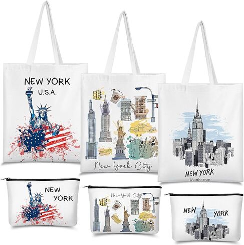 Reginary 6 Pcs City Souvenirs Gifts New York Italy Chicago Seattle Los Angeles Souvenir Canvas Tote Bag Cosmetic Bag Women in Saudi Arabia