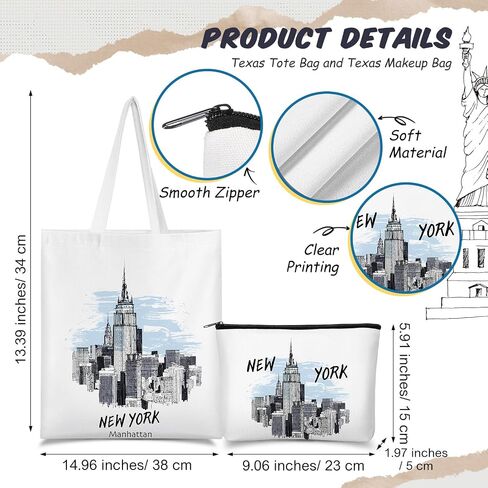 Reginary 6 Pcs City Souvenirs Gifts New York Italy Chicago Seattle Los Angeles Souvenir Canvas Tote Bag Cosmetic Bag Women in Saudi Arabia