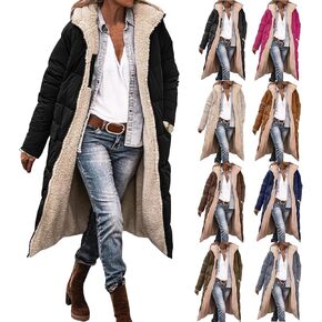 معاطف شتوية طويلة للنساء دافئة كبيرة الحجم من الصوف القابل للعكس سترات منتفخة للأسفل ملابس خارجية مع غطاء للرأس in Kuwait