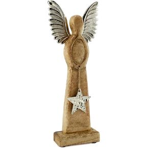 AuldHome Design Wooden Angel Christmas Statue; Farmhouse Holiday Decor Wood and Metal Figurine in Kuwait