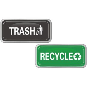 Recycle and Trash Magnets for Kitchen Cans and Recycling Bins,Silver Brushed Trash and Recycle Magnet Combo for Garbage Can Logo Symbol,Outdoor Waste Bin,5.5 Inch (Rectangle) in Saudi Arabia