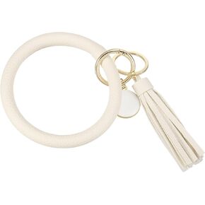 PATIKIL PU Leather Circle Wristlet Keychain, Tassel with Pendant Wristlet Holder Keychains for Women Car Key Accessories in Saudi Arabia