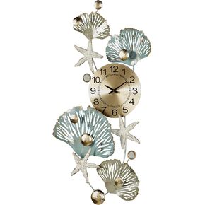 Seafan and Starfish Coastal Metal Wall Art Clock | Hand-Finished and Hand-Dyed with Alcohol Ink | Shimmering Metallic Gold and Silver Leaf | Center Quartz Movement Wall Clock with Ocean Themed Collage in Saudi Arabia