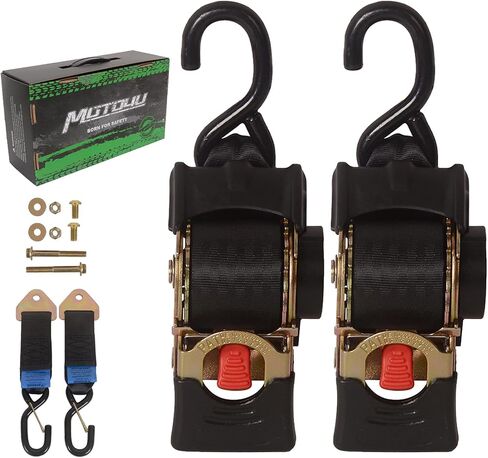 MOTO4U 2PCS Bolt-On Retractable Ratchet Straps Heavy Duty Transom Tie Down for Boat ATV Trailers (2" x 9') With Extension & Bolt Set - 3000LBS/1360KG in Saudi Arabia