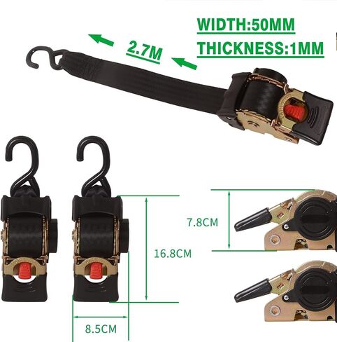 MOTO4U 2PCS Bolt-On Retractable Ratchet Straps Heavy Duty Transom Tie Down for Boat ATV Trailers (2" x 9') With Extension & Bolt Set - 3000LBS/1360KG in Saudi Arabia