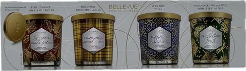 Bellevue Luxury Candles, 4 Soy Blend Candles 12 oz Each, Removable Labels, Lead-Free Wicks, Fragrances with Essential Oils in Saudi Arabia