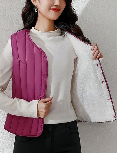 Cropped Sherpa Quilted Vest for Womens Lightweight Slim Fit Puffer Warm Outerwear Waistcoat Vest with Pockets in Kuwait
