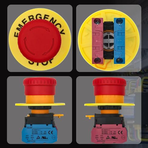 22mm Mushroom Emergency Stop Push Button Switch 10A 600V Latching Safety Replacement UL Listed (1NO 1NC, 1) in Kuwait