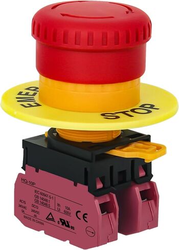 22mm Mushroom Emergency Stop Push Button Switch 10A 600V Latching Safety Replacement UL Listed (1NO 1NC, 1) in Kuwait
