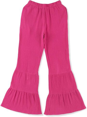 Women Textured High Waist Ruffled Bell Bottom Pants with Pockets in Saudi Arabia